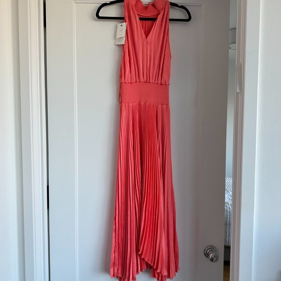 A.L.C. Renzo Asymmetrical Halter Pleated Midi Dress SZ 00 Maillot Smocked - Picture 10 of 12